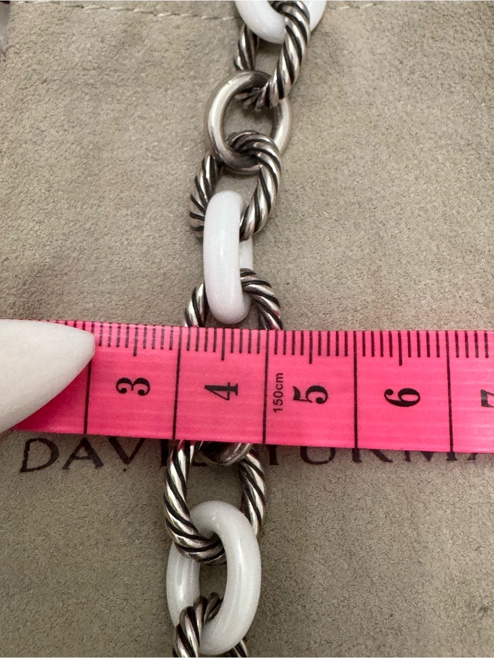 David Yurman Sterling Silver Oval Link Bracelet with White Ceramic Links - Picture 11 of 11